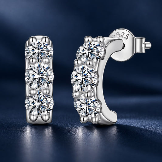 925 Sterling Silver White Gold Plated 0.3ct Moissanite 1.3x0.4cm Earrings for Women
