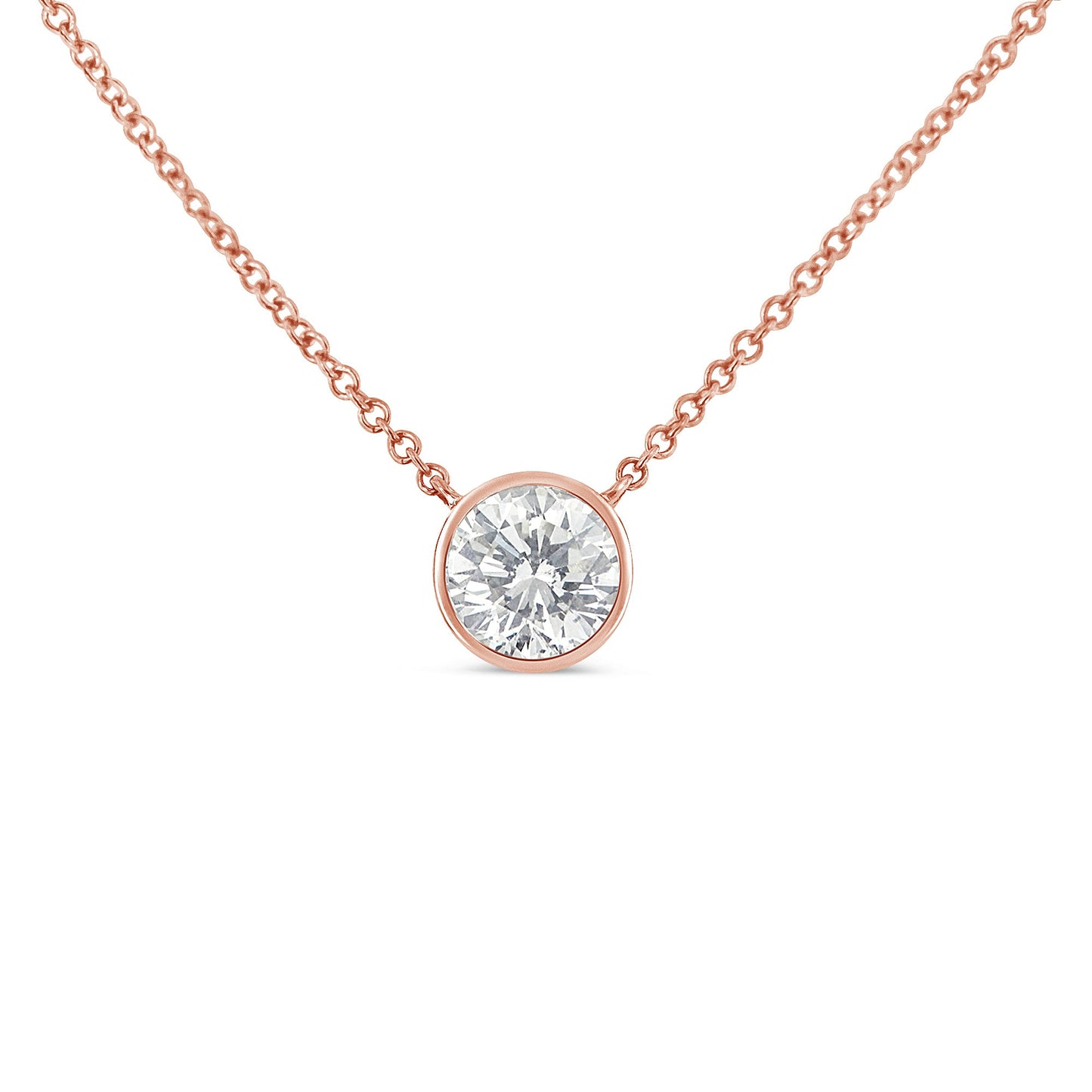 10K Rose Gold 1/3 Carat Round Brilliant-Cut Diamond Modern Bezel-Set Solitaire 16"-18" Pendant Necklace (H-I Color, SI2-I1 Clarity)
