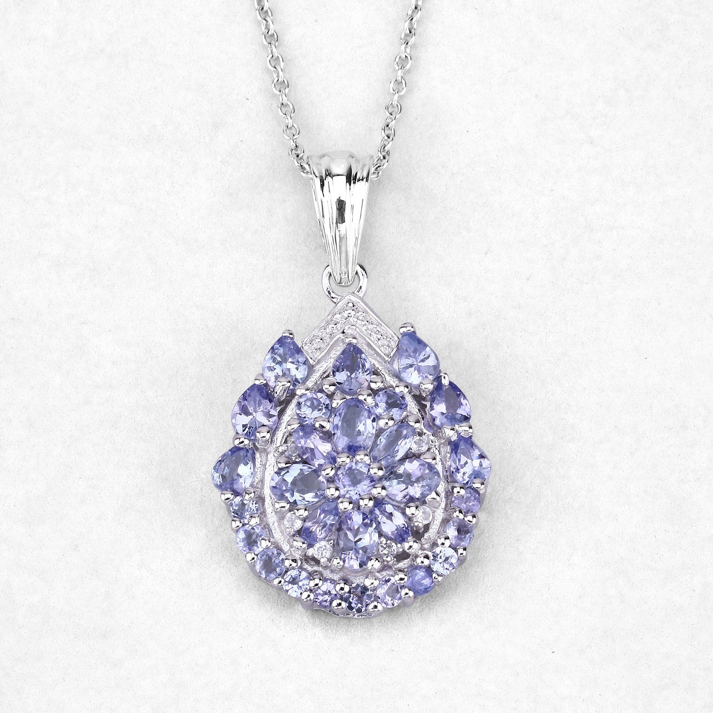 2.64 Carat Genuine Tanzanite and White Topaz .925 Sterling Silver Pendant