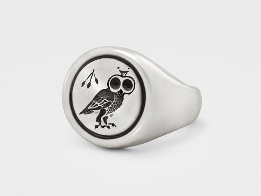 Owl Signet Ring in Sterling Silver