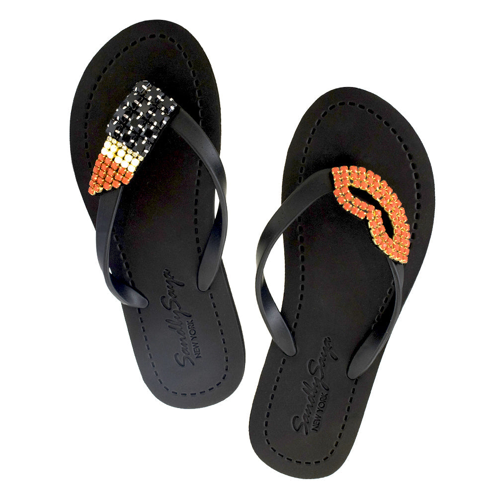 Lips - Rhinestone Flip Flops Flat Sandal