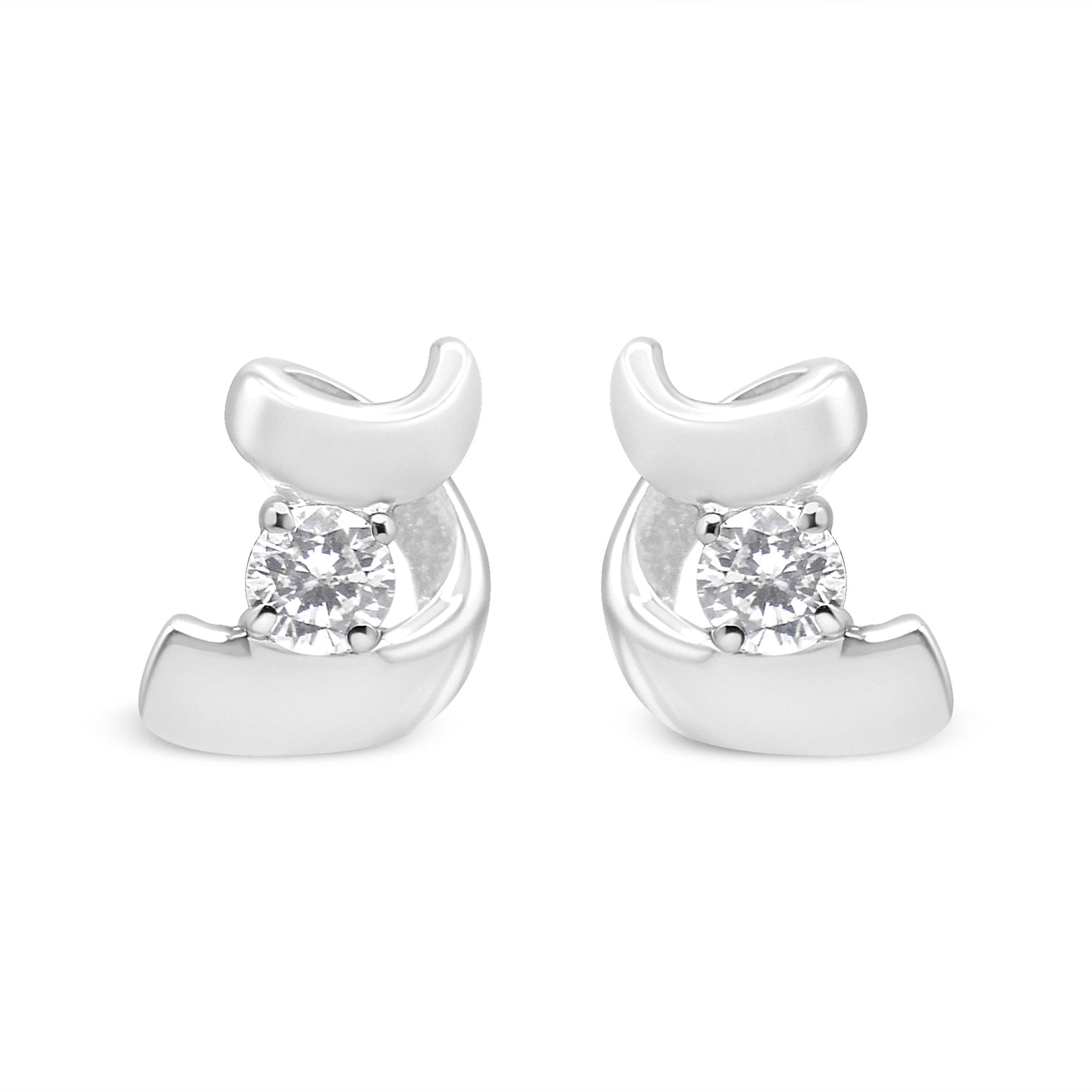 10K White Gold 1/10 Cttw Round Brilliant-Cut Diamond Espira Swirls Solitaire Push Back Stud Earrings (I-J Color, I1-I2 Clarity)