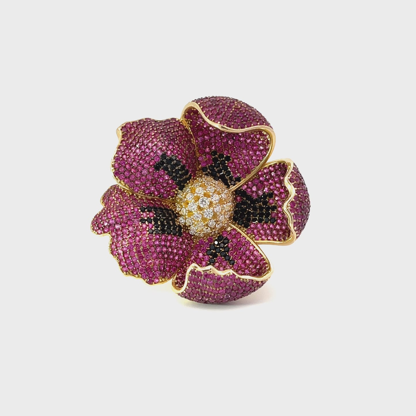 Poppy Flower Red Ring Gold