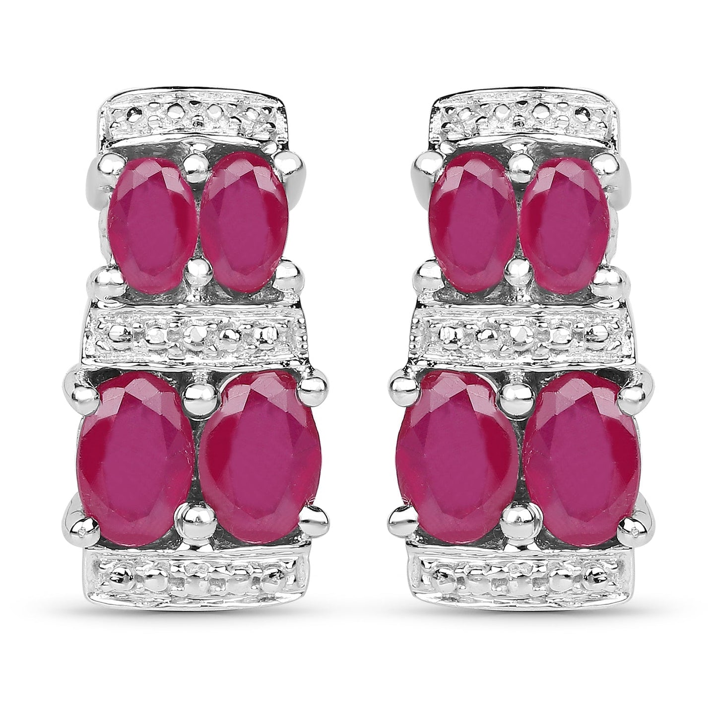 3.20 Carat Glass Filled Ruby .925 Sterling Silver Earrings
