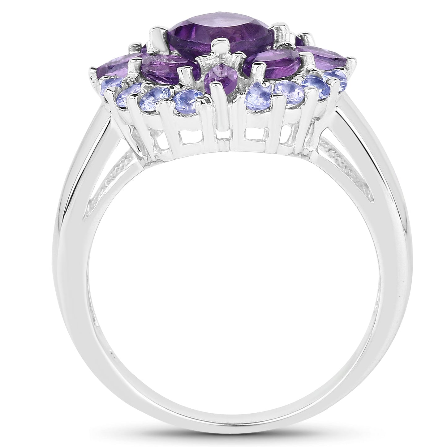 2.19 Carat Genuine Amethyst and Tanzanite .925 Sterling Silver Ring