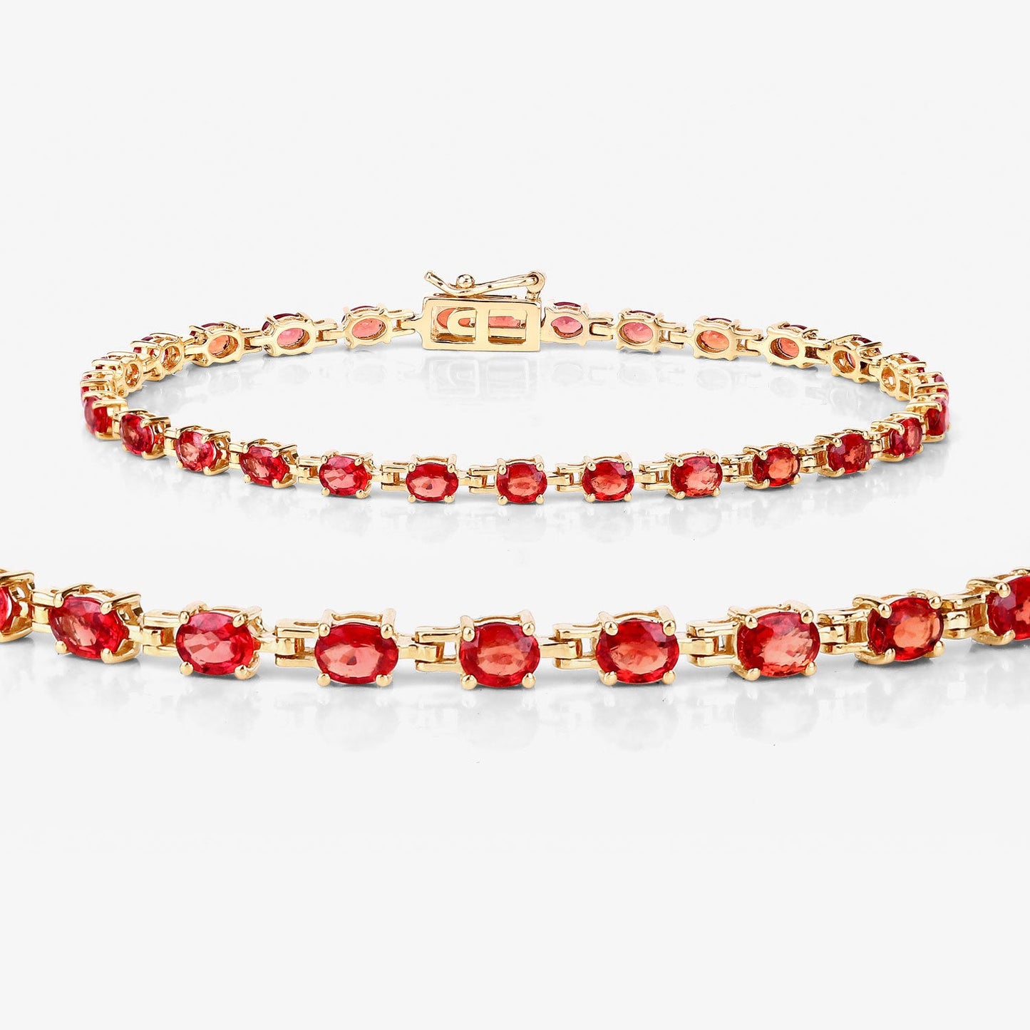 7.00 Carat Genuine Orange Sapphire 14K Yellow Gold Bracelet