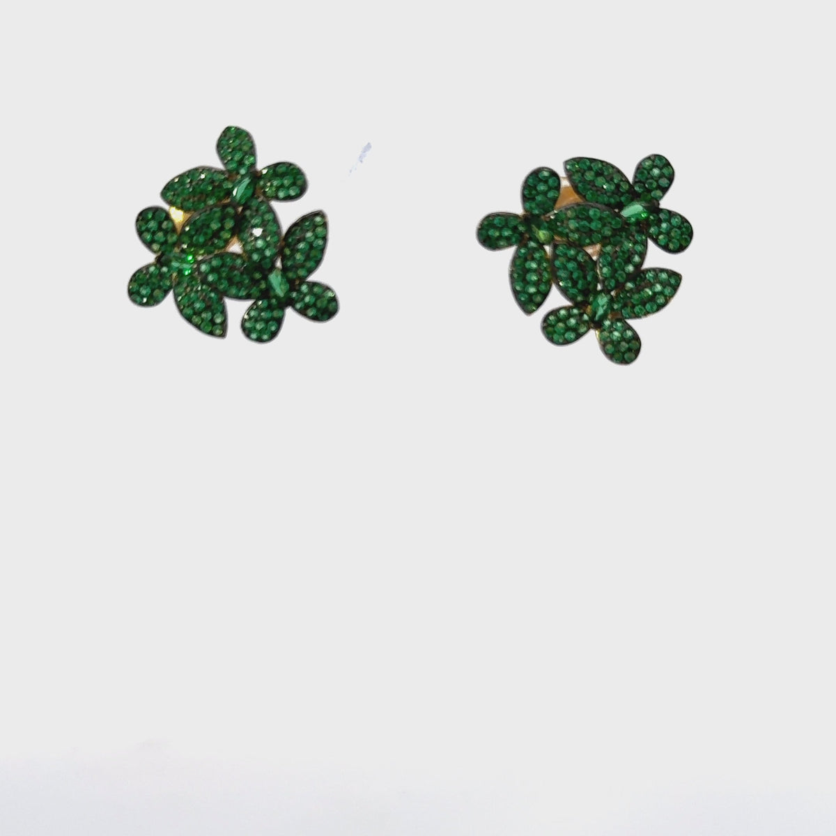 Flowers Large Stud Earrings Gold Emerald Green