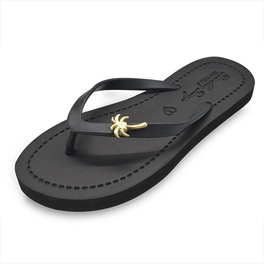 Gold Palm Tree - Studs Flat Flip Flops Sandals