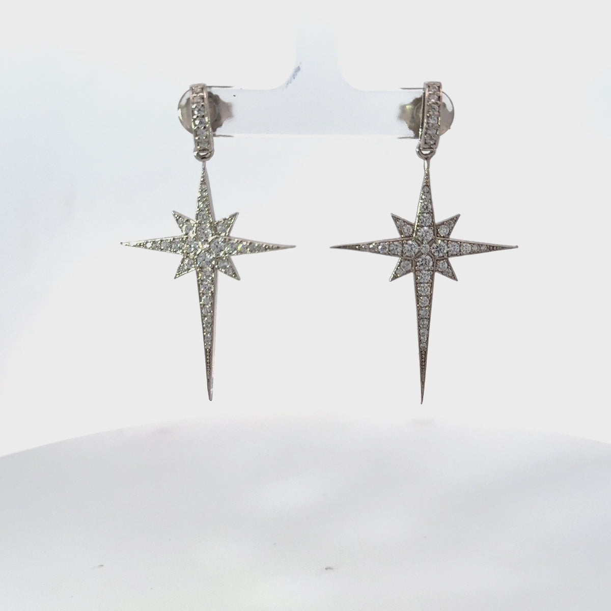 North Star Burst Large Drop Earrings Silver