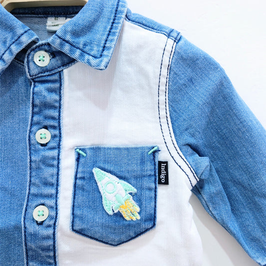 Boy's Denim Button-Up Rocket Shirt