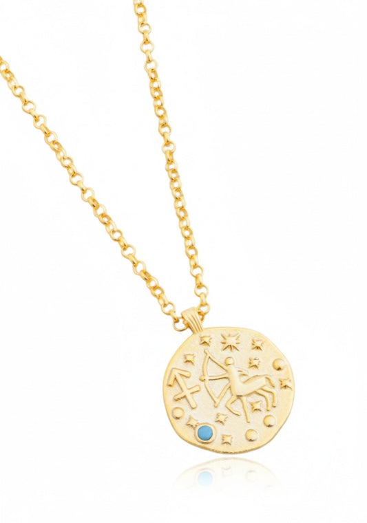Zodiac Birthstone Talisman Necklace Sagittarius Gold