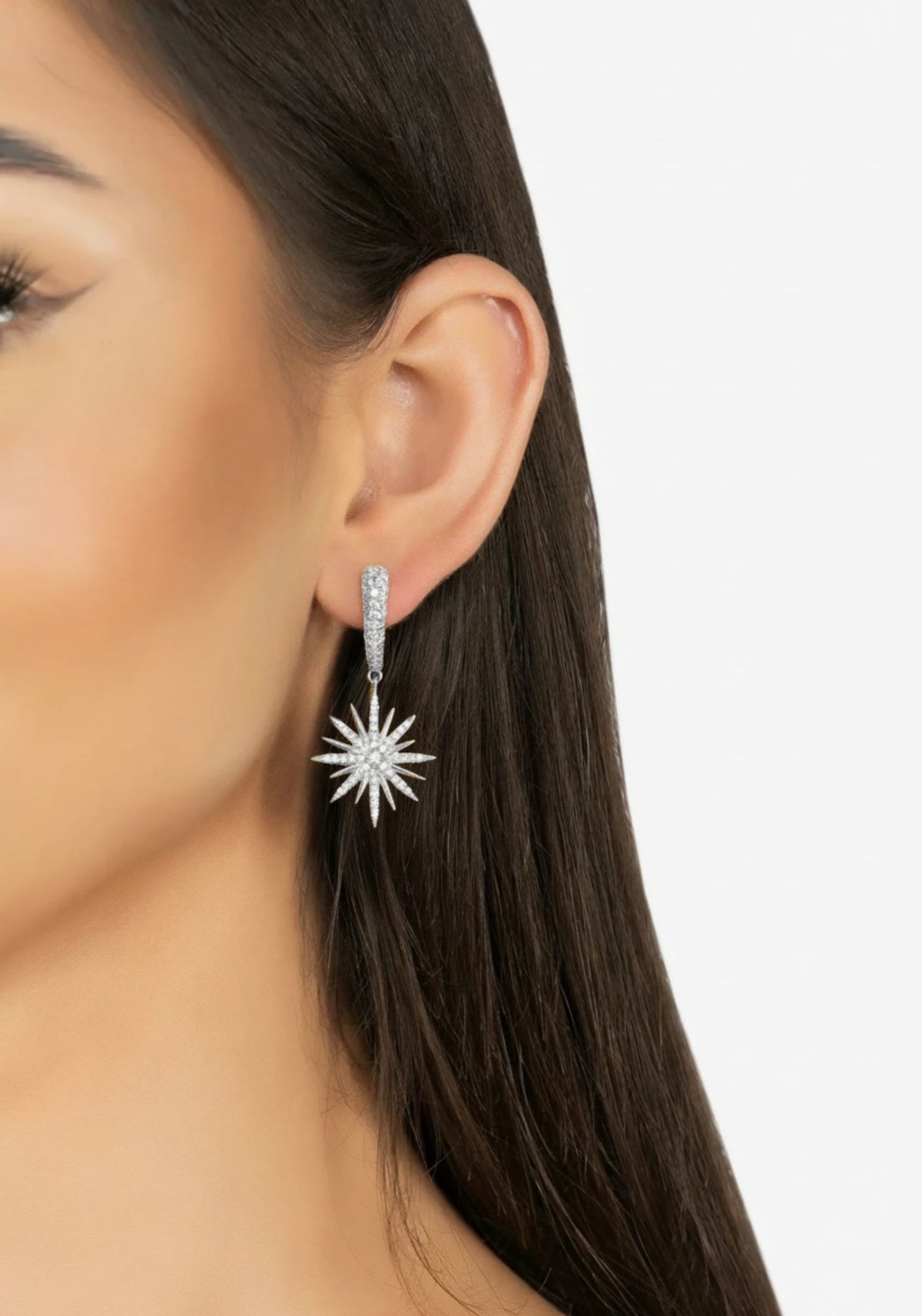 Star Burst Drop Earrings Silver