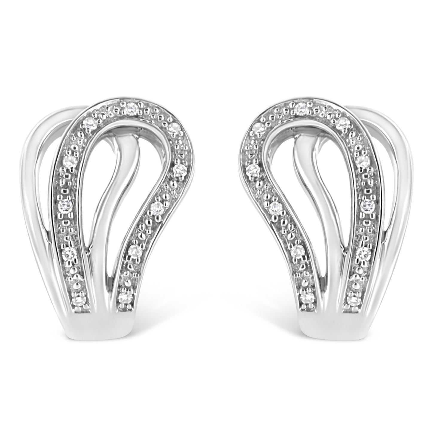 .925 Sterling Silver Pave-Set Diamond Accent Horseshoe Hoop Earring (I-J Color, I1-I2 Clarity)