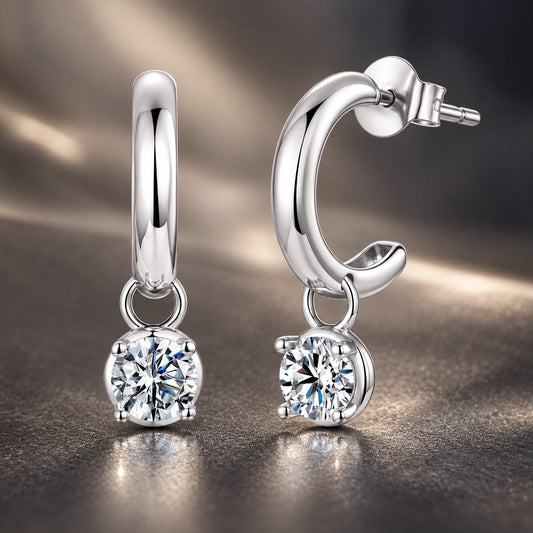 925 Sterling Silver White Gold Plated 0.5ct Moissanite Pavé CZ 2.1x0.6cm Earrings for Women