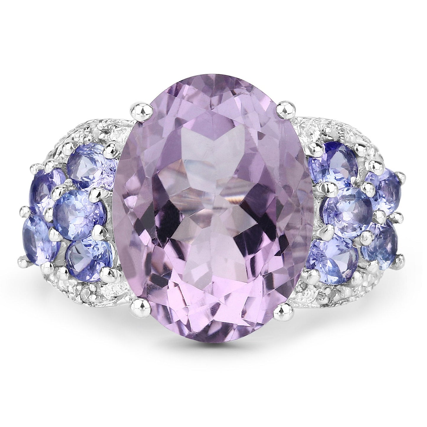 6.62 Carat Genuine Amethyst, Tanzanite and White Topaz .925 Sterling Silver Ring