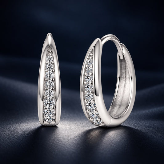 925 Sterling Silver White Gold Plated 1.3cm Moissanite Hoop Earrings for Women