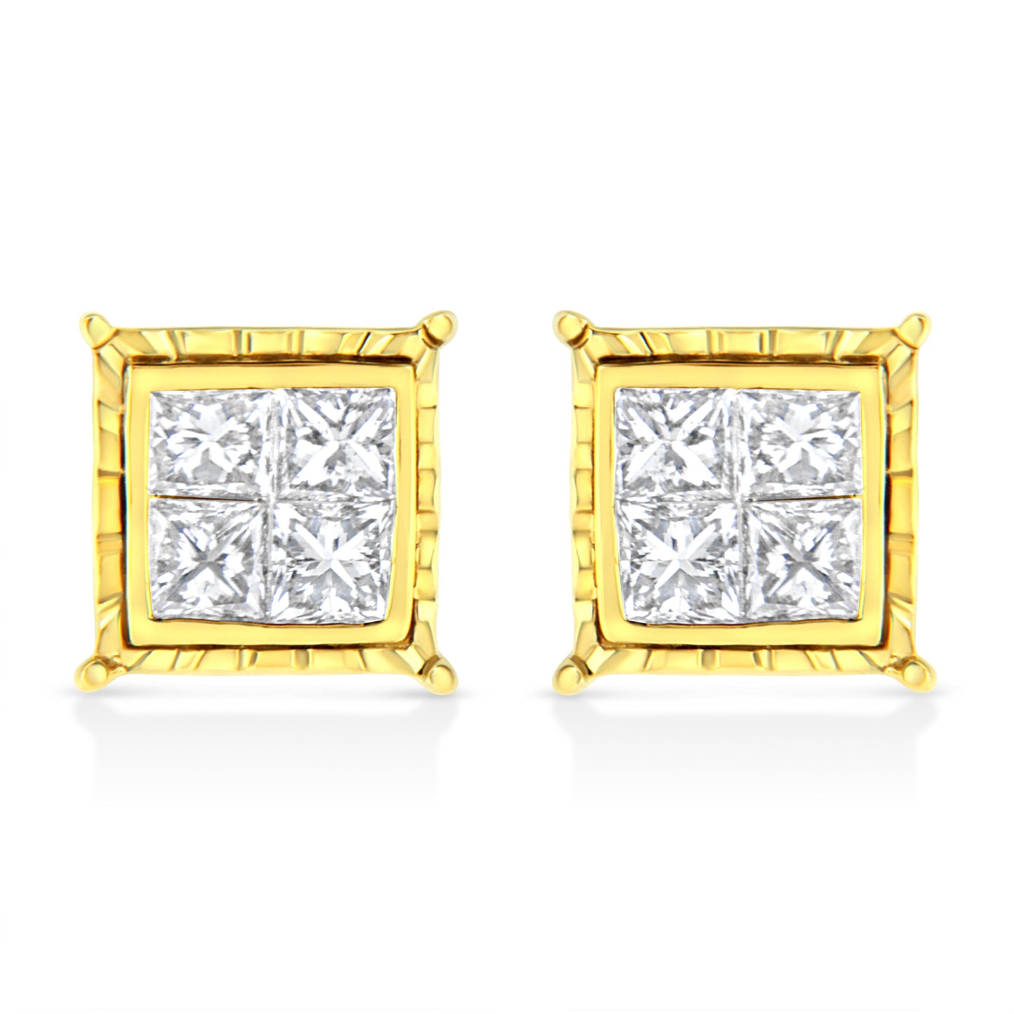 14K Yellow Gold 1 Cttw Princess Cut Diamond Square Stud Earrings