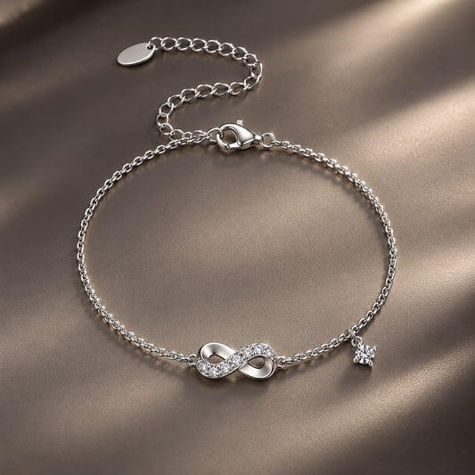 925 Sterling Silver White Gold Plated Moissanite 15+6cm Bracelet for Women