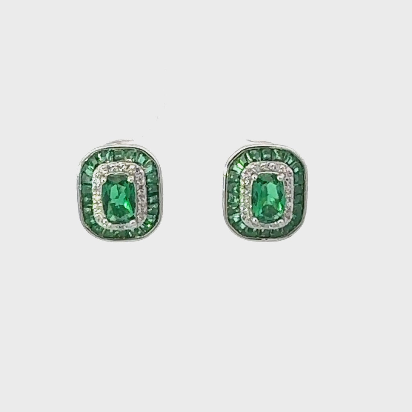 Great Gatsby Stud Earrings Emerald Silver