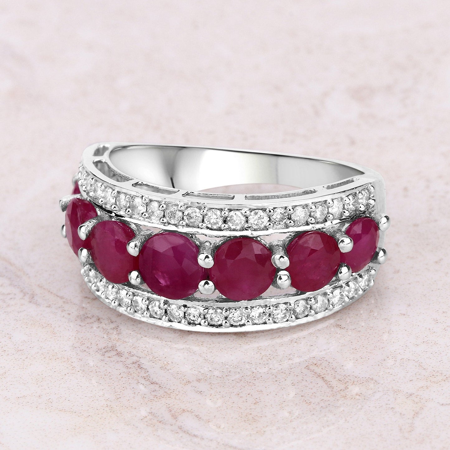 3.24 Carat Genuine Ruby and White Diamond 14K White Gold Ring