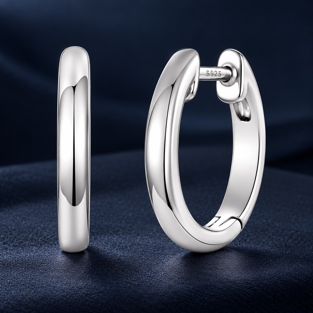 925 Sterling Silver White Gold Plated 1.4 x 0.2 cm Hoop Earrings for Women