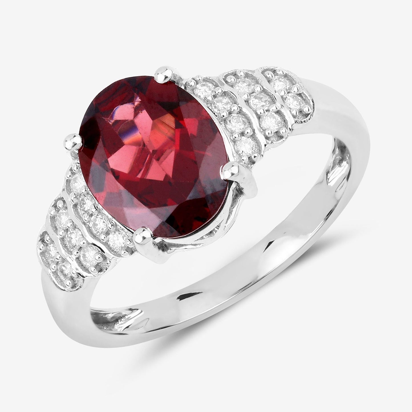 2.87 Carat Genuine Rhodolite and White Diamond 14K White Gold Ring