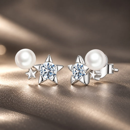 925 Sterling Silver 0.20 Carat Moissanite Earrings with Synthetic Pearl for Women