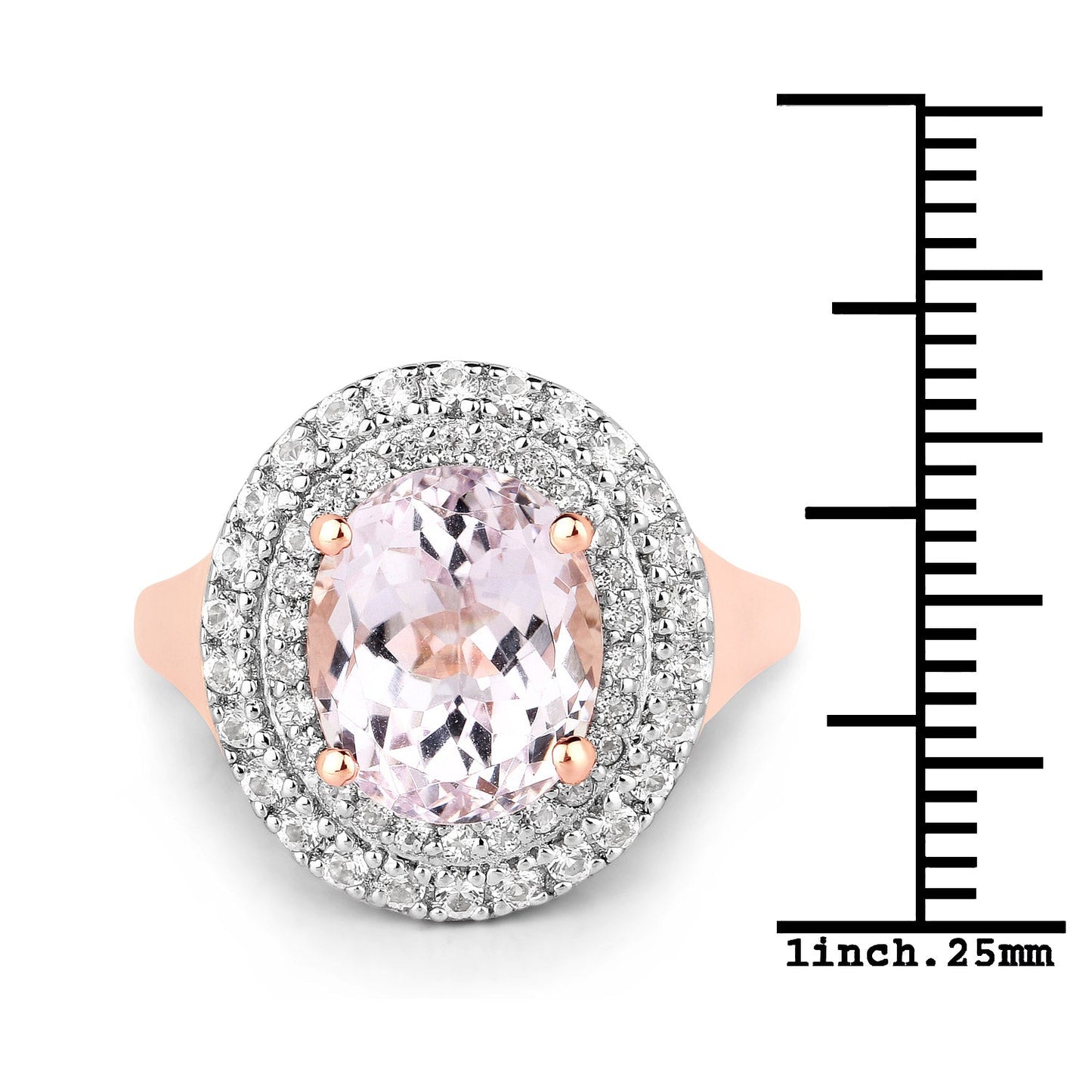 5.48 Carat Genuine Kunzite and White Topaz .925 Sterling Silver Ring