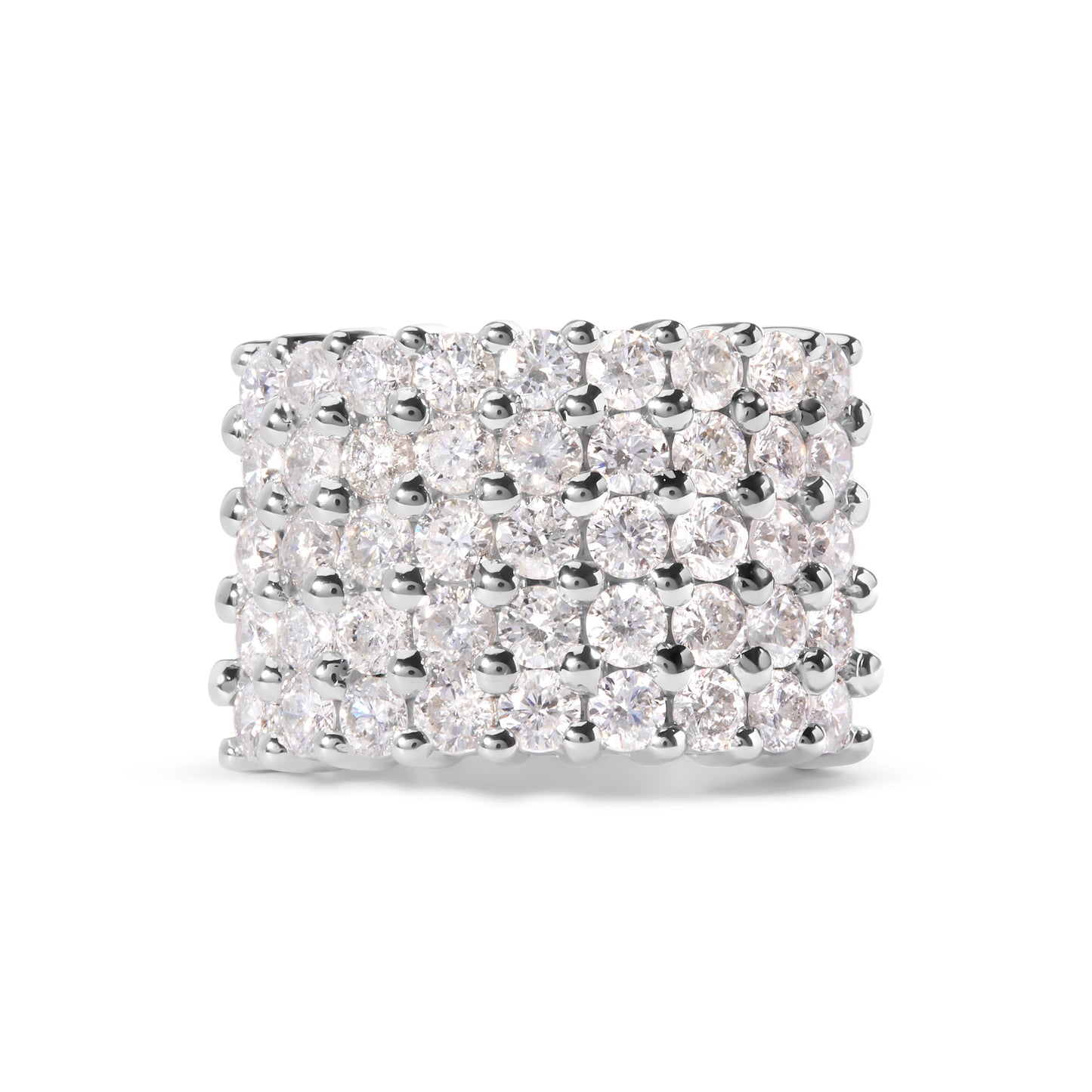 14k White Gold 4.0 Cttw Diamond 5 Row Ring Band (I-J Color, I1-I2 Clarity) - Ring Size 7