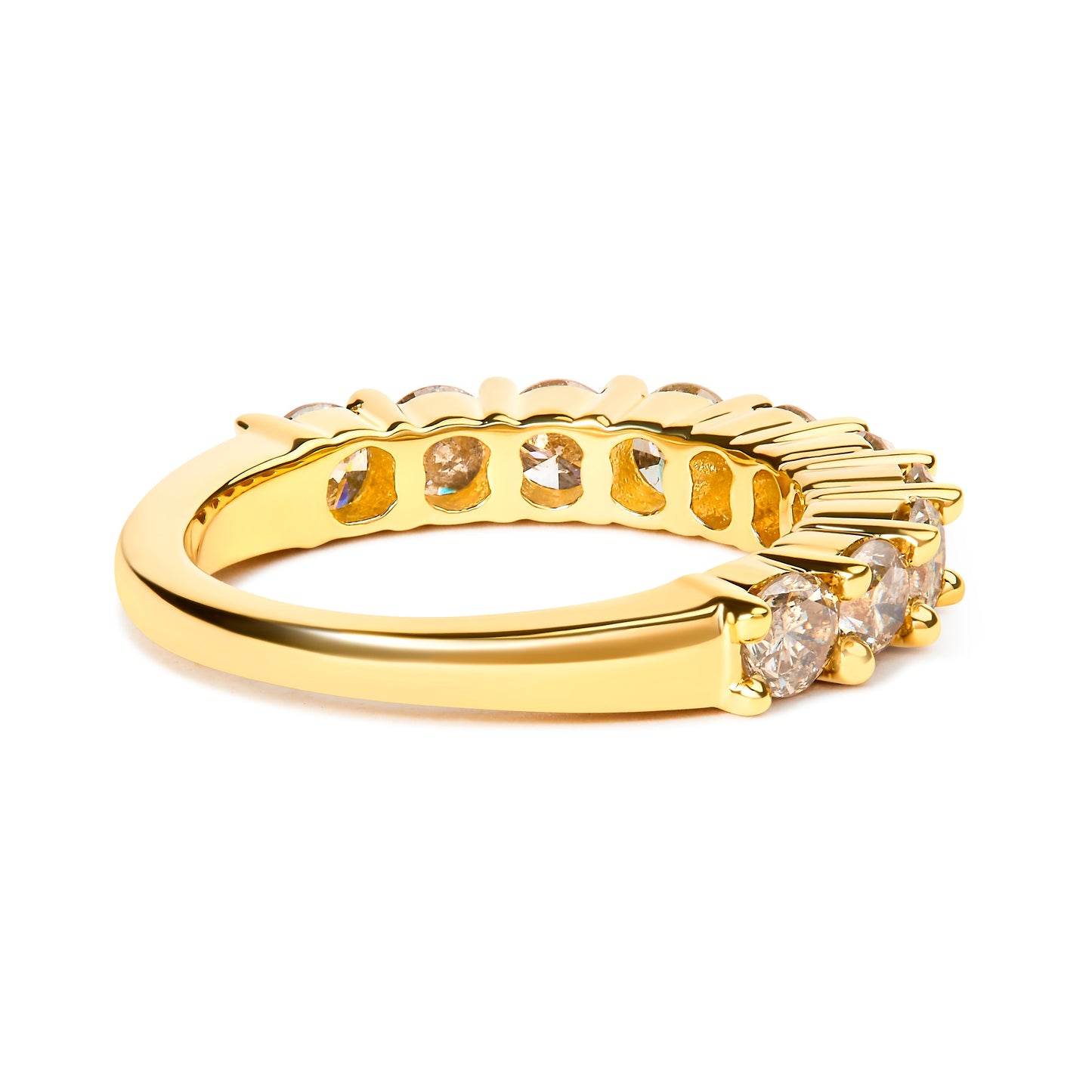 14K Yellow Gold Plated .925 Sterling Silver 2.0 Cttw Round Brilliant Cut Diamond 10 Stone Anniversary Band Ring (J-K Color, I1-I2 Clarity) - Size 7