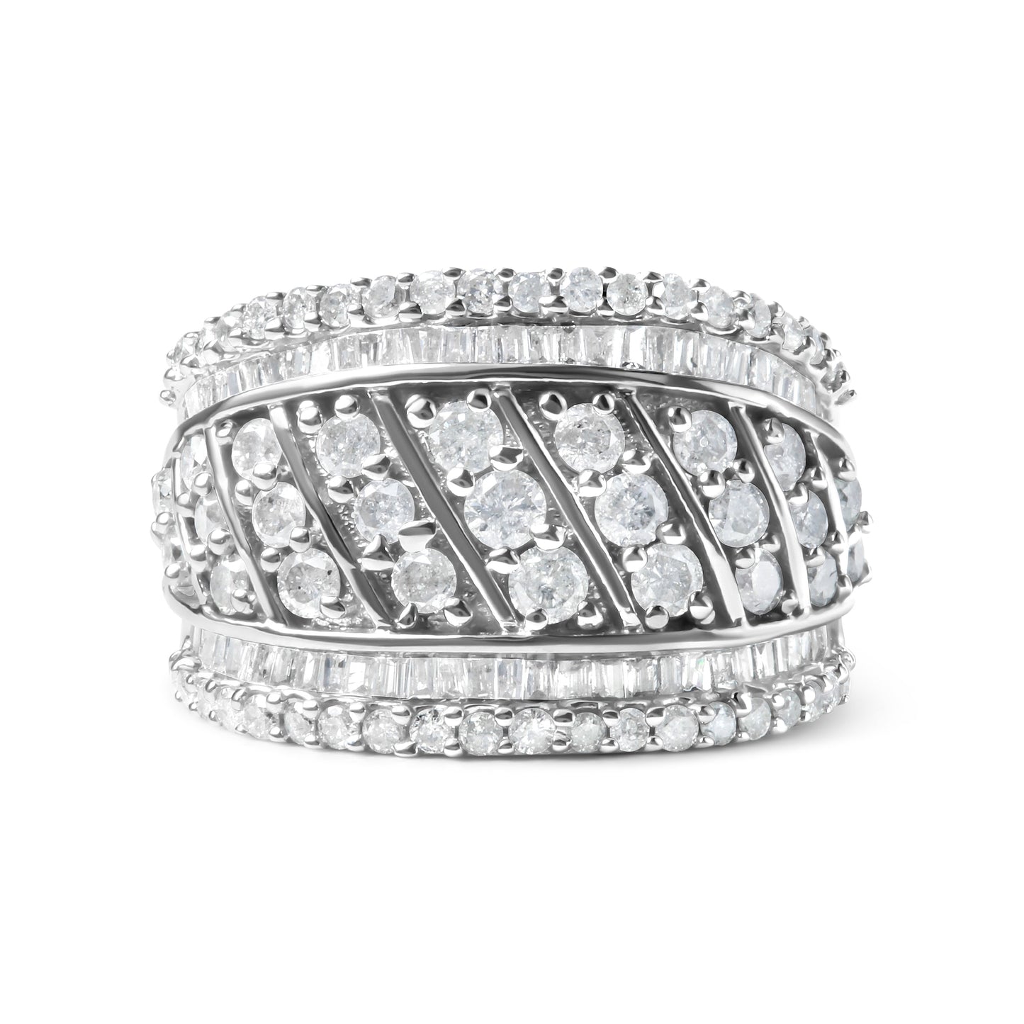 .925 Sterling Silver 2.00 Cttw Diamond Fashion Multi Row Cocktail Ring (H-I Color, I2-I3 Clarity) - Ring Size 7