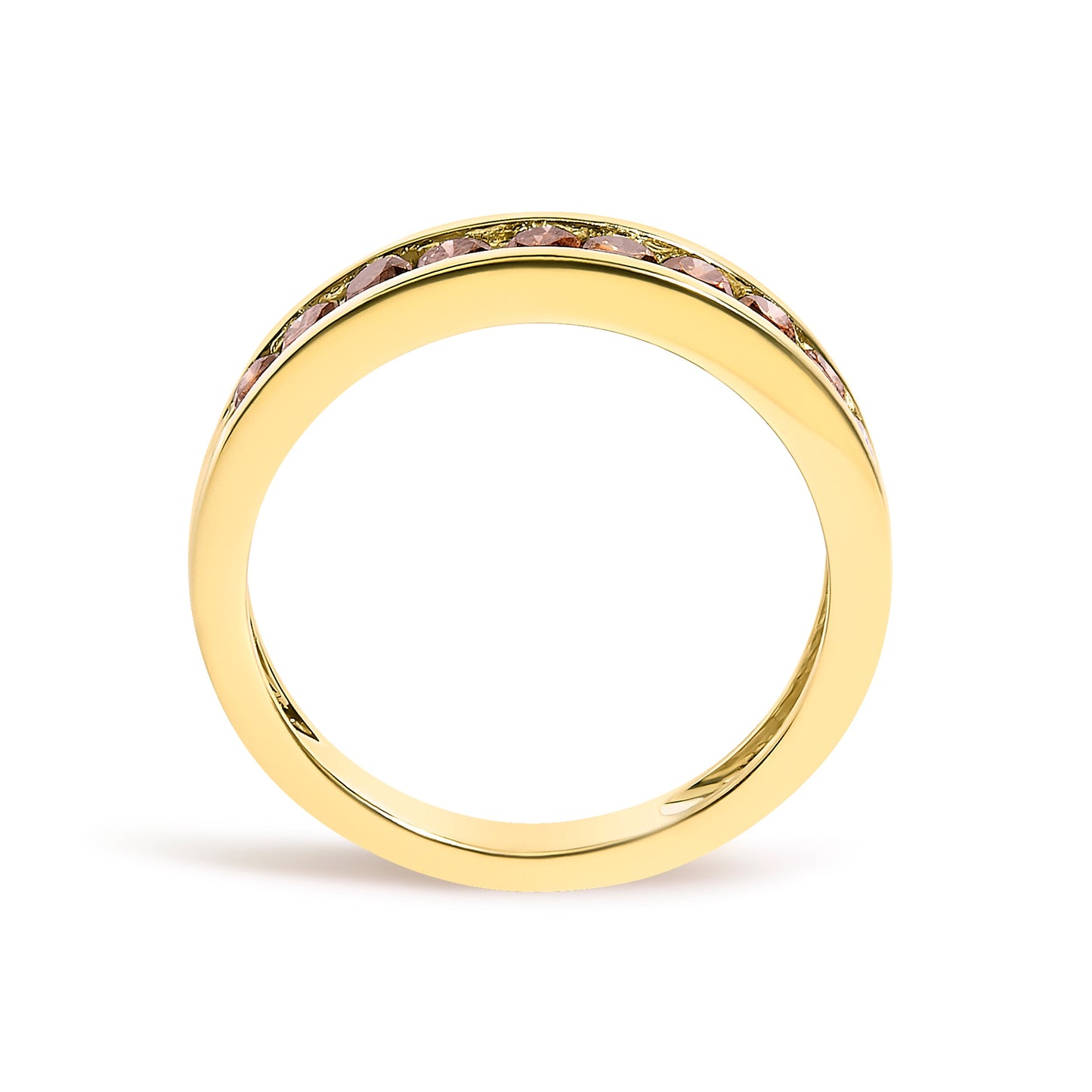 14K Yellow Gold Plated .925 Sterling Silver 1/2 Cttw Channel Set Round Champagne Diamond 11 Stone Band Ring (K-L Color, I1-I2 Clarity) - Size 7