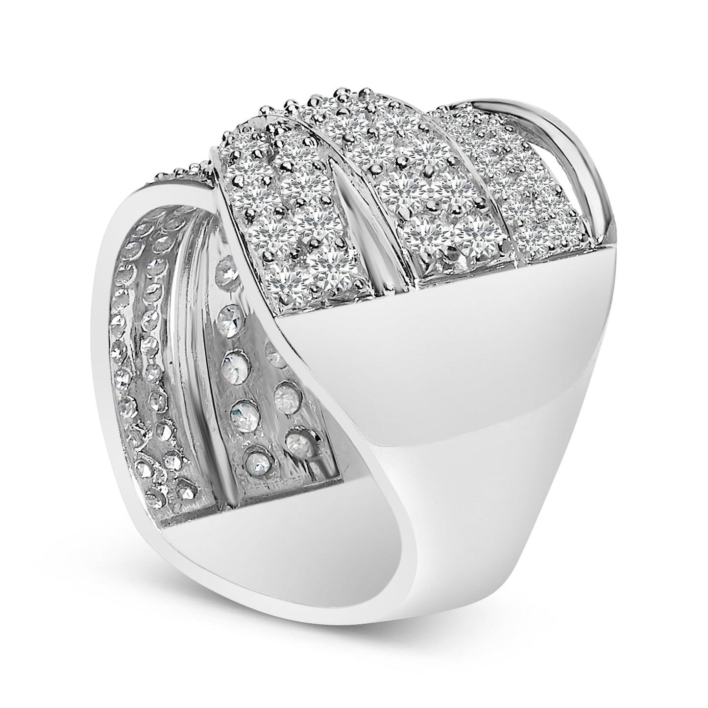 .925 Sterling Silver 2.00 Cttw Round-Cut Diamond Overlapping Bypass Band Ring (I-J Color, I2-I3 Clarity) - Ring Size 7