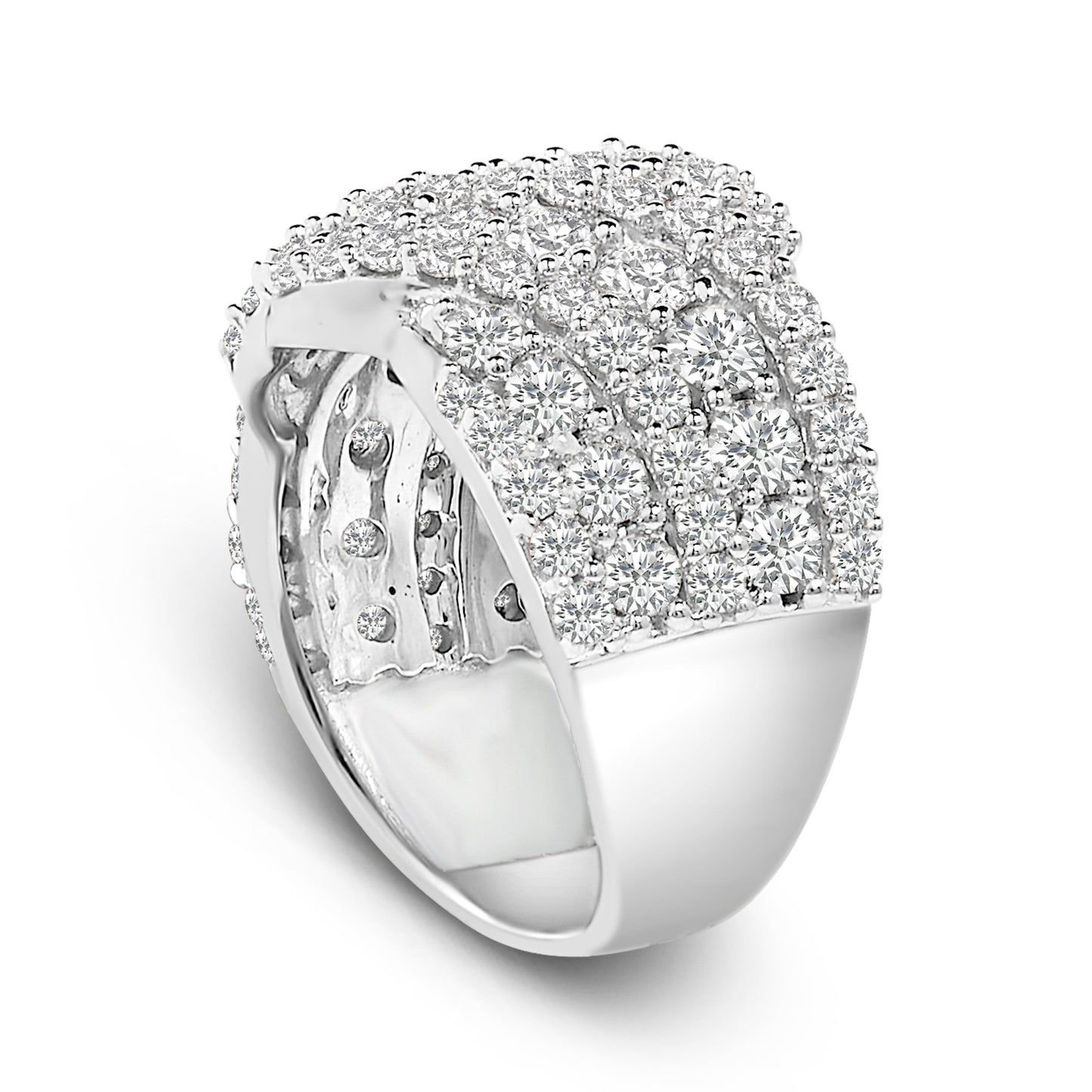 10K White Gold 3.00 Cttw Diamond Multi Row Cluster Band Ring (I-J Color, I3 Clarity) - Size 7