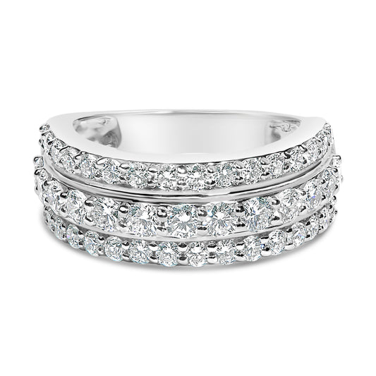 .925 Sterling Silver 2.0 Cttw Lab Grown Diamond 3 Row Band Ring (F-G Color, VS1-VS2 Clarity) - Ring Size 7