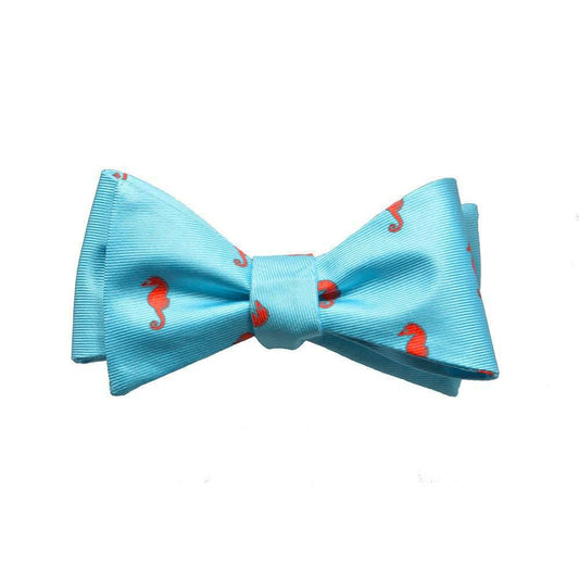 Seahorse Bow Tie - Blue, Printed Silk