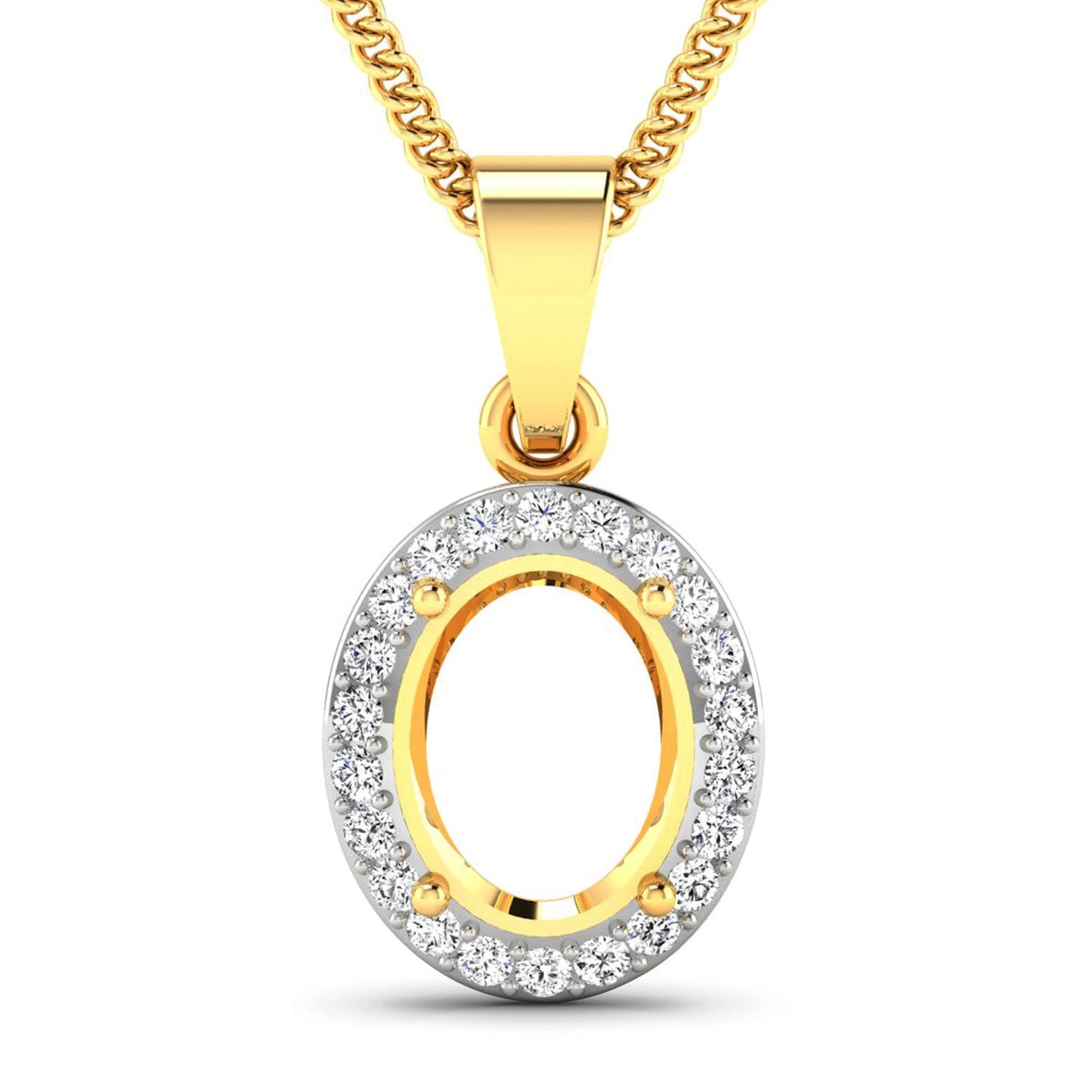 0.22 Carat Genuine White Diamond 14K Yellow Gold Semi Mount Pendant - holds 9x7mm Oval Gemstone