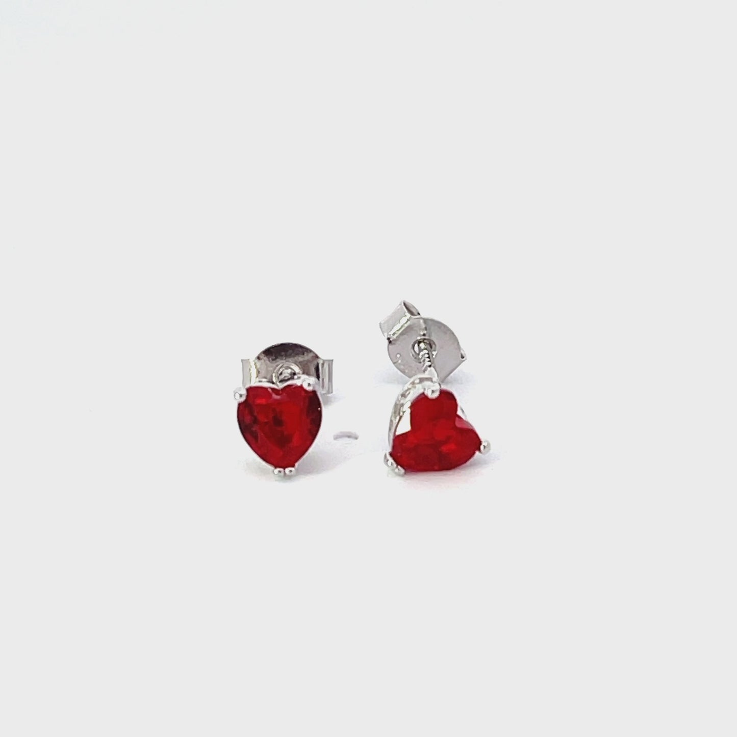 Asscher Cut Heart Stud Earrings Silver Ruby