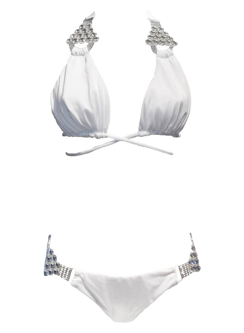 Top con cuello halter y braguita de bikini Nicole - Blanco