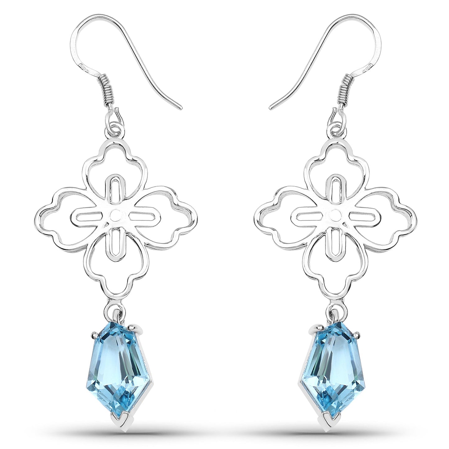 12.14 Carat Genuine Swiss Blue Topaz .925 Sterling Silver Earrings