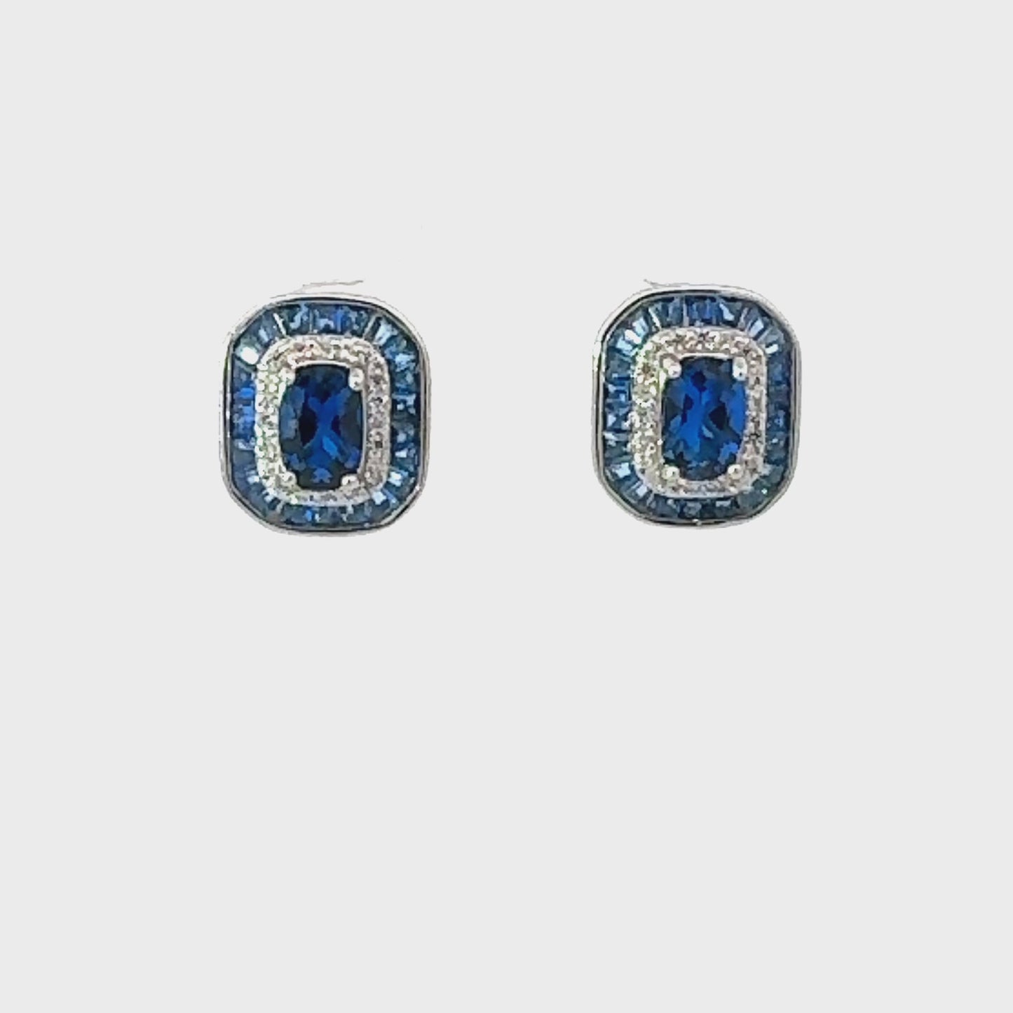 Great Gatsby Stud Earrings Sapphire Silver