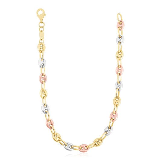 14k Tri Color Gold High Polish Puffed Mariner Link Chain