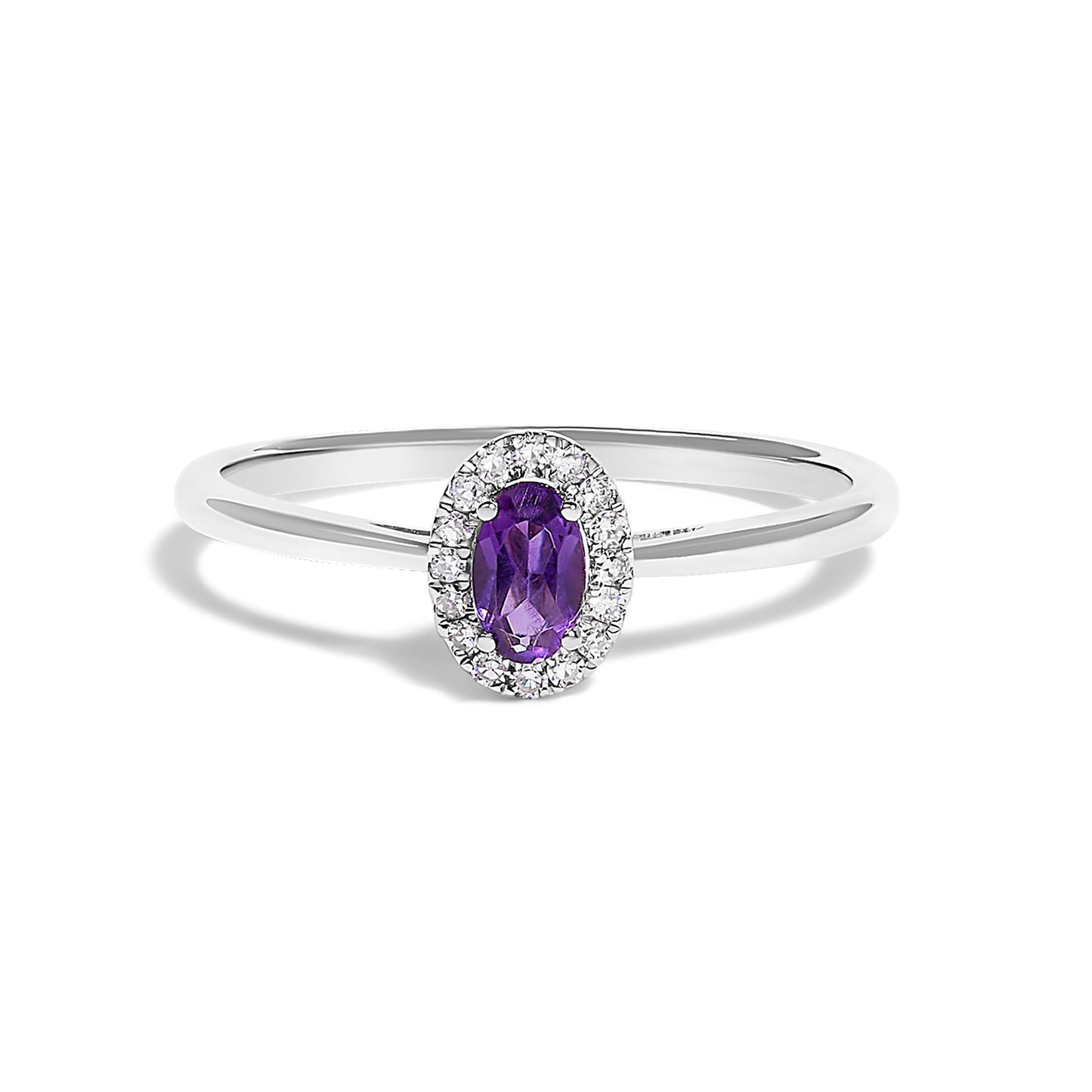 10K White Gold 5X3MM Oval Purple Amethyst and Diamond Accent Halo Ring (I-J Color, I1-I2 Clarity) - Ring Size 6.5