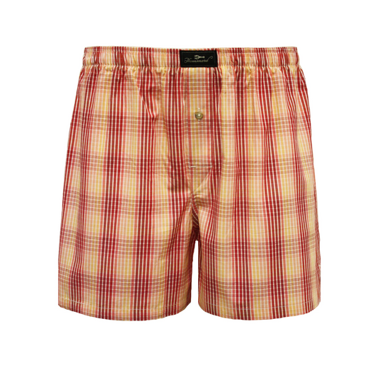 Woven Cotton Boxer Shorts Red Orange Check design