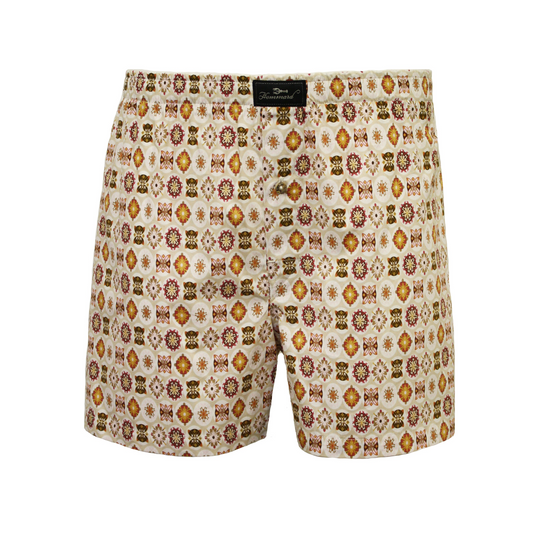 Woven Cotton Boxer Shorts Beige Crystals Design