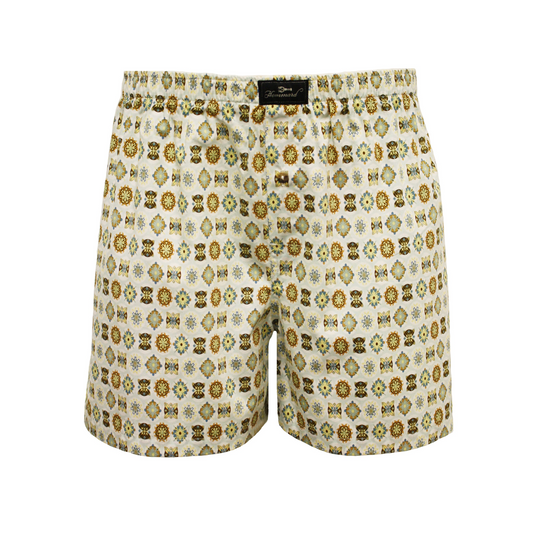 Woven Cotton Boxer Shorts Green Crystals Design