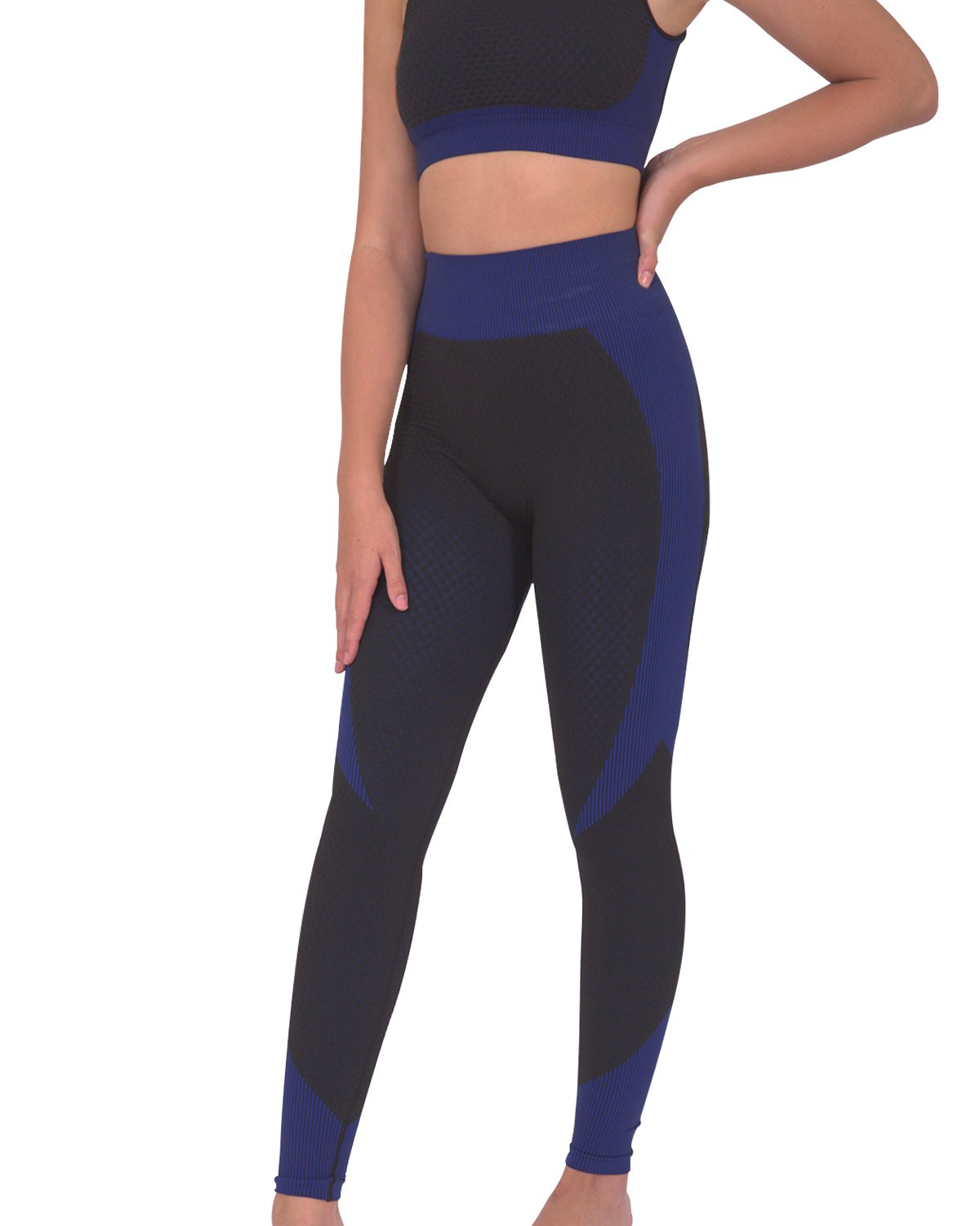 Leggings sin costuras Trois - Negro con azul marino