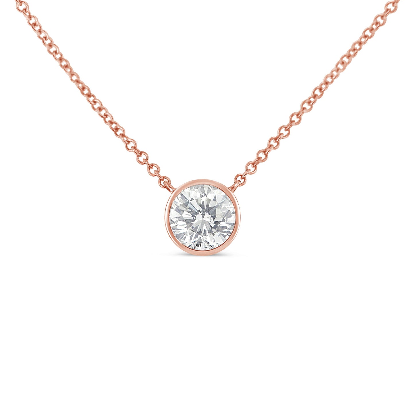 10K White Gold 1/10 Carat Round Brilliant-Cut Diamond Modern Bezel-Set Solitaire 16"-18" Pendant Necklace (H-I Color, SI2-I1 Clarity)
