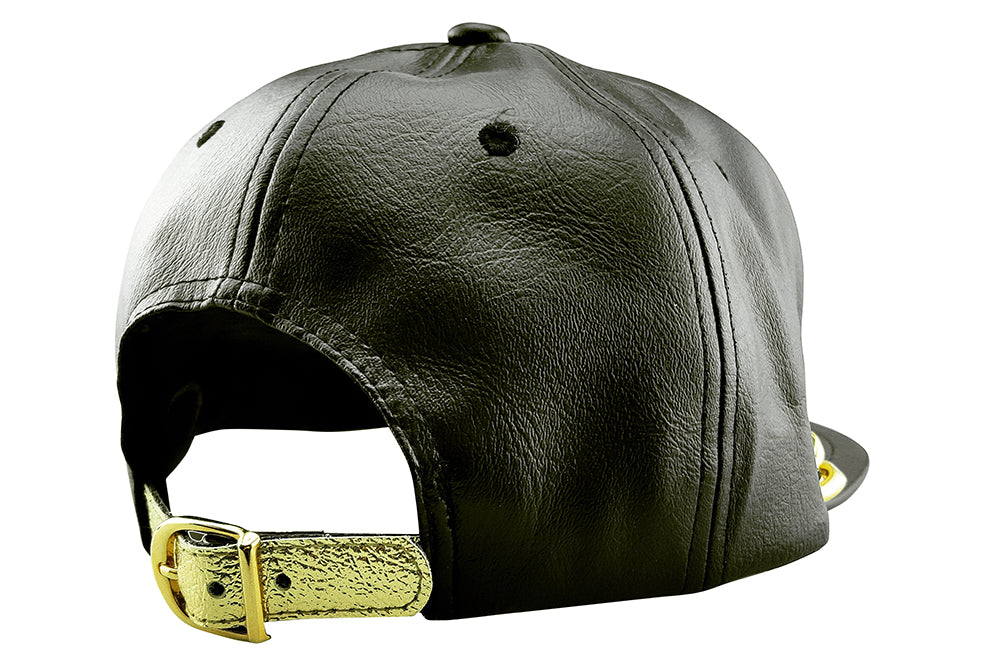 Faux Leather Snapback Hat With Glod Chain