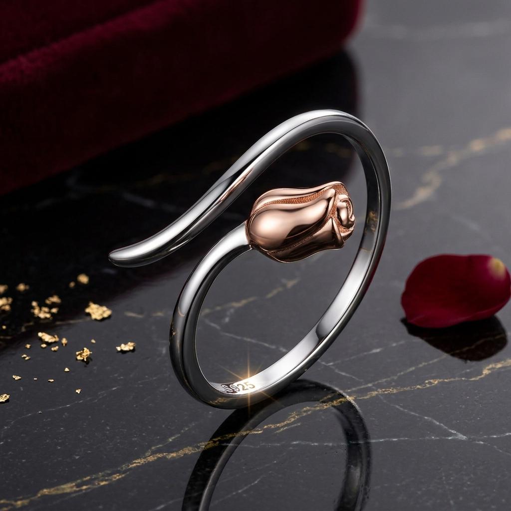 925 Sterling Silver Ring with Rose Gold and Platinum Plating, 0.4*0.6cm for Women
